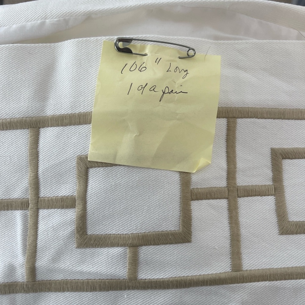 Lined White and Tan Geometric Curtain Panel